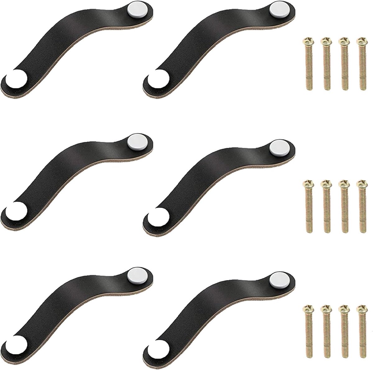 Meubeldeuren, 6 stuks handgrepen voor laden en kasten, knoppen en deurgrepen van leer, lederen badkamermeubels, met 22mm schroeven, gataderstand: 128mm