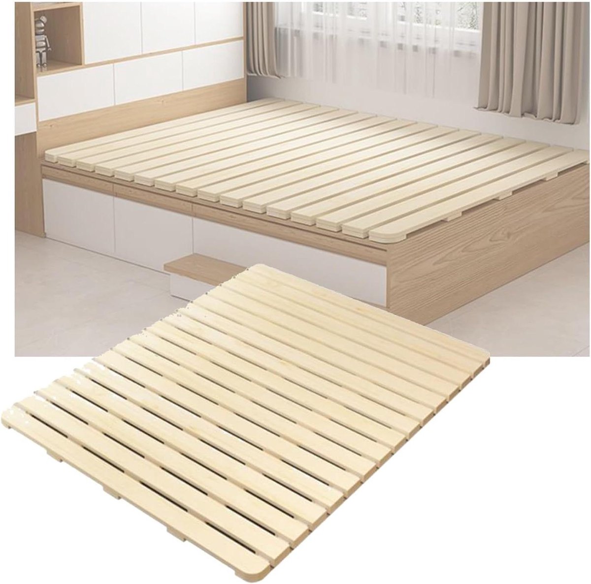 Houten Bedframe - Lattenbodem Basis - Matras Ondersteuning - Opvouwbaar Ontwerp - 90x150cm - Houtkleur