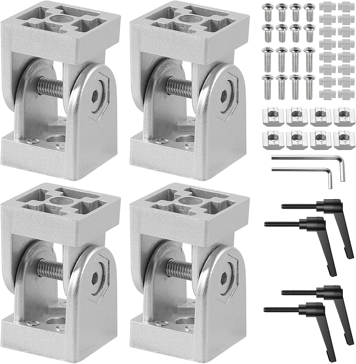 4 stuks Scharnierverbinders,scharnier, aluminium profiel,30x30 cm,groef 8, instelbare hoekverbinder,zinklegering,flexibel scharnier,180 graden draaibereik,met klemhendel, montageaccessoires