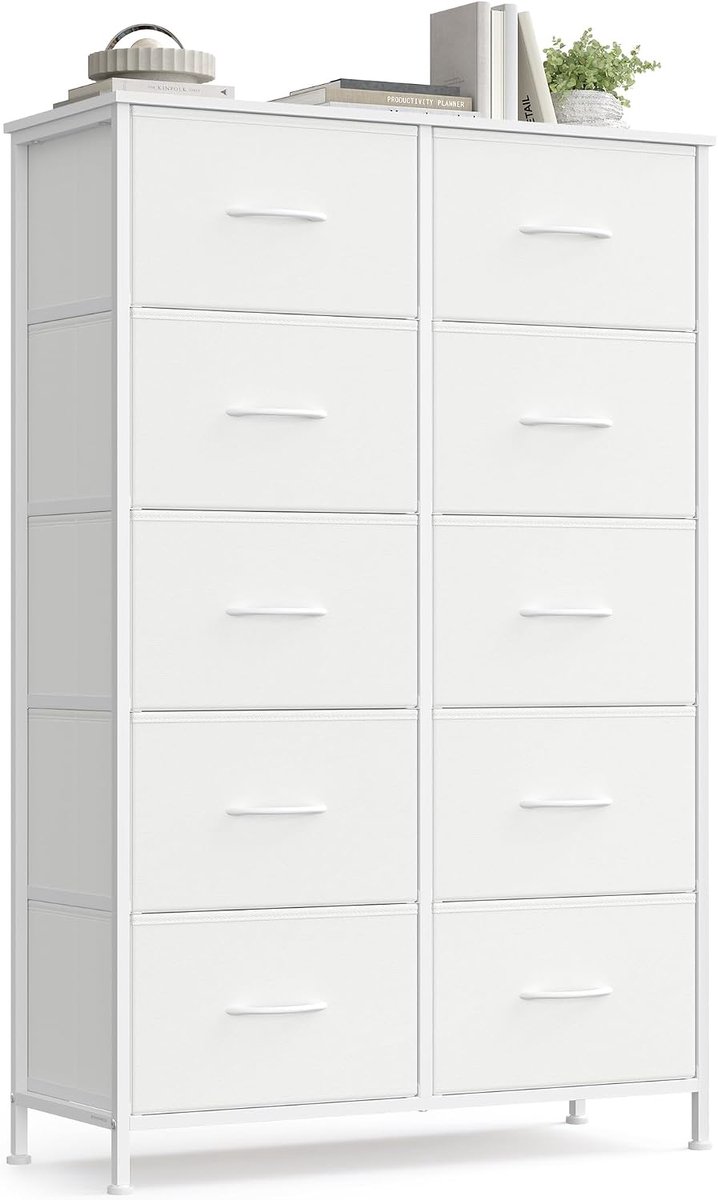 Collectie LGS125WH01 Commode, kast, opbergkast, voor slaapkamer, hal, woonkamer, staal, 10 laden, modern, wolkenwit-sneeuwwit