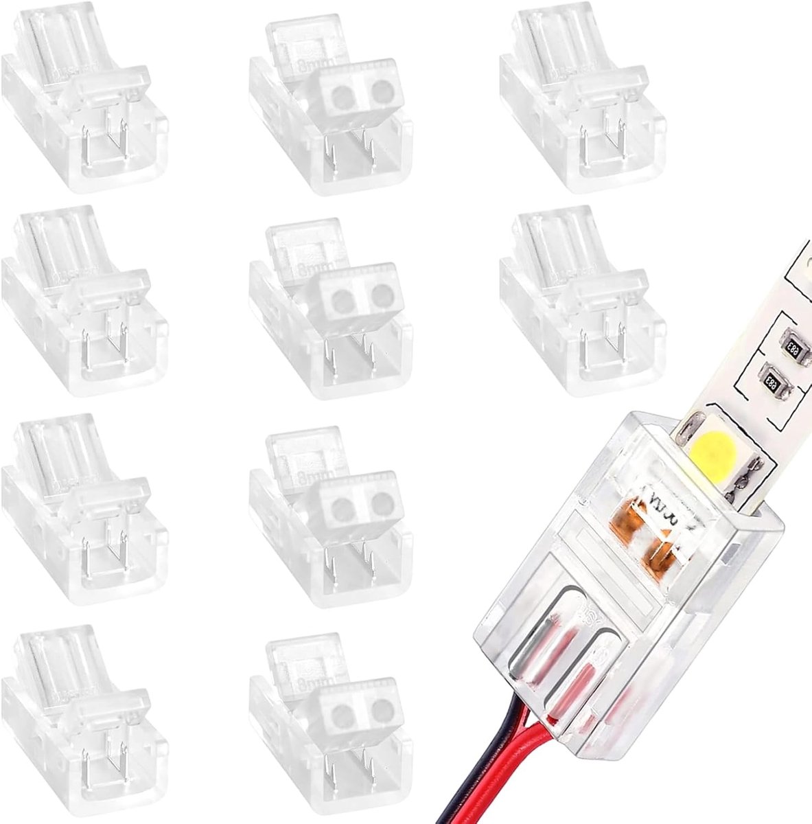 10 stuks COB ledstripverbinders, 2-polig, 8 mm, verbindingsstuk, transparant, zonder solderen, waterdicht, accessoires voor woonkamer, trap, bar, KTV
