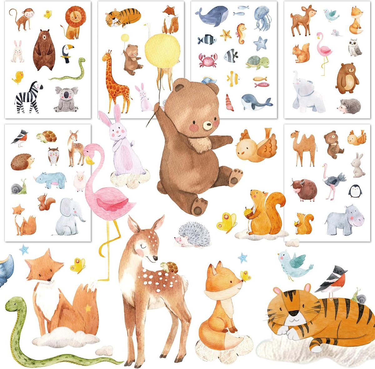 Tatoeages voor kinderen, meisjes en jongens, huidvriendelijk, 6 pagina's, tijdelijke kindertatoeages, 150 x 110 mm, voor kinderverjaardag, cadeau