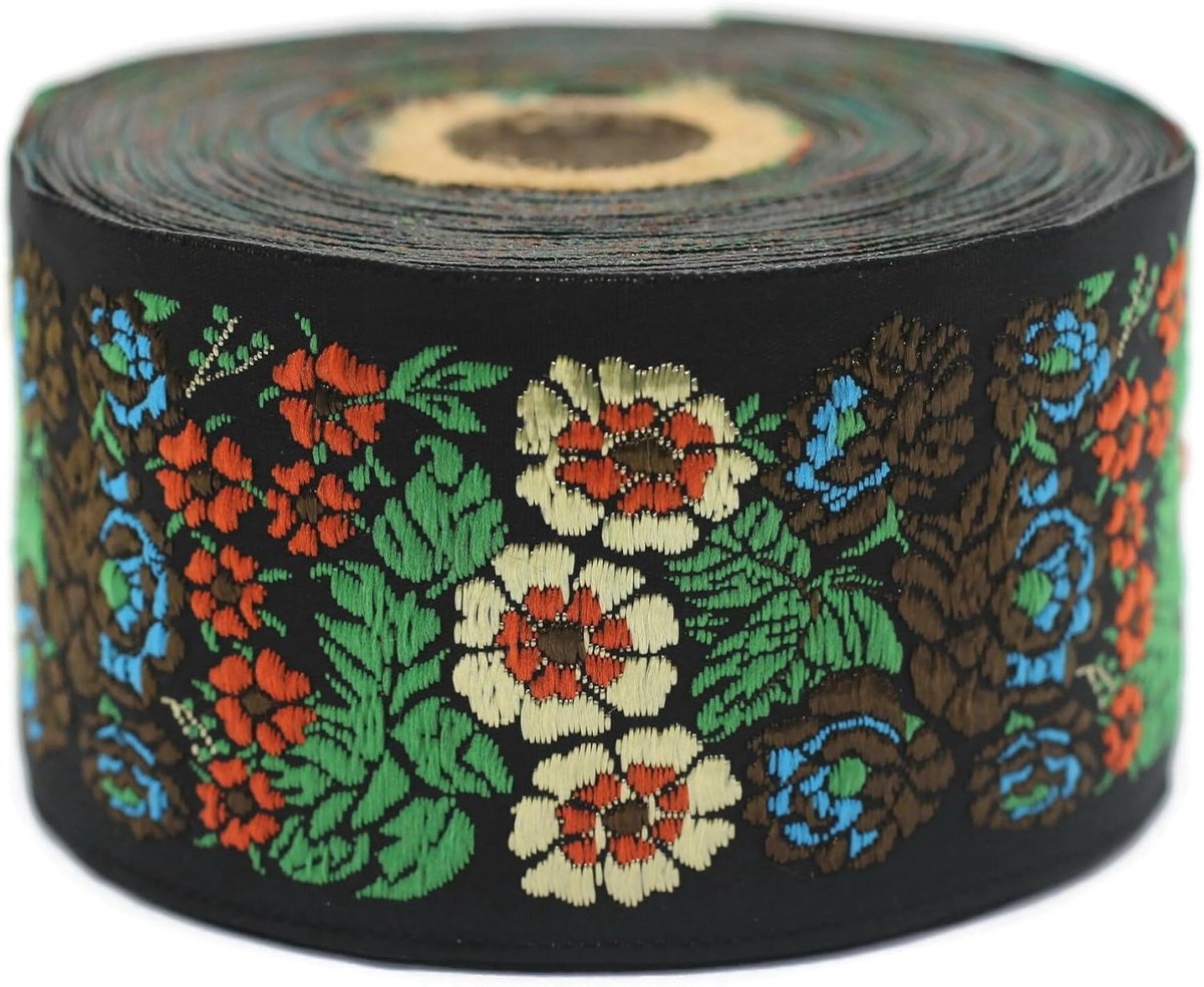 Jacquard Lint Weeft Bruin en Groen Geheime Tuin 10 m x 50 mm - Rollen Borduurband voor Naaien Decoratie 50097-V9