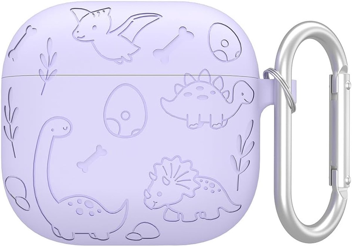 Hoesje Compatibel met AirPods 4, [Schokbestendig] Zacht Silicone Beschermend Hoesje met Karabijnhaak [Anti-vingerafdruk]-Purper
