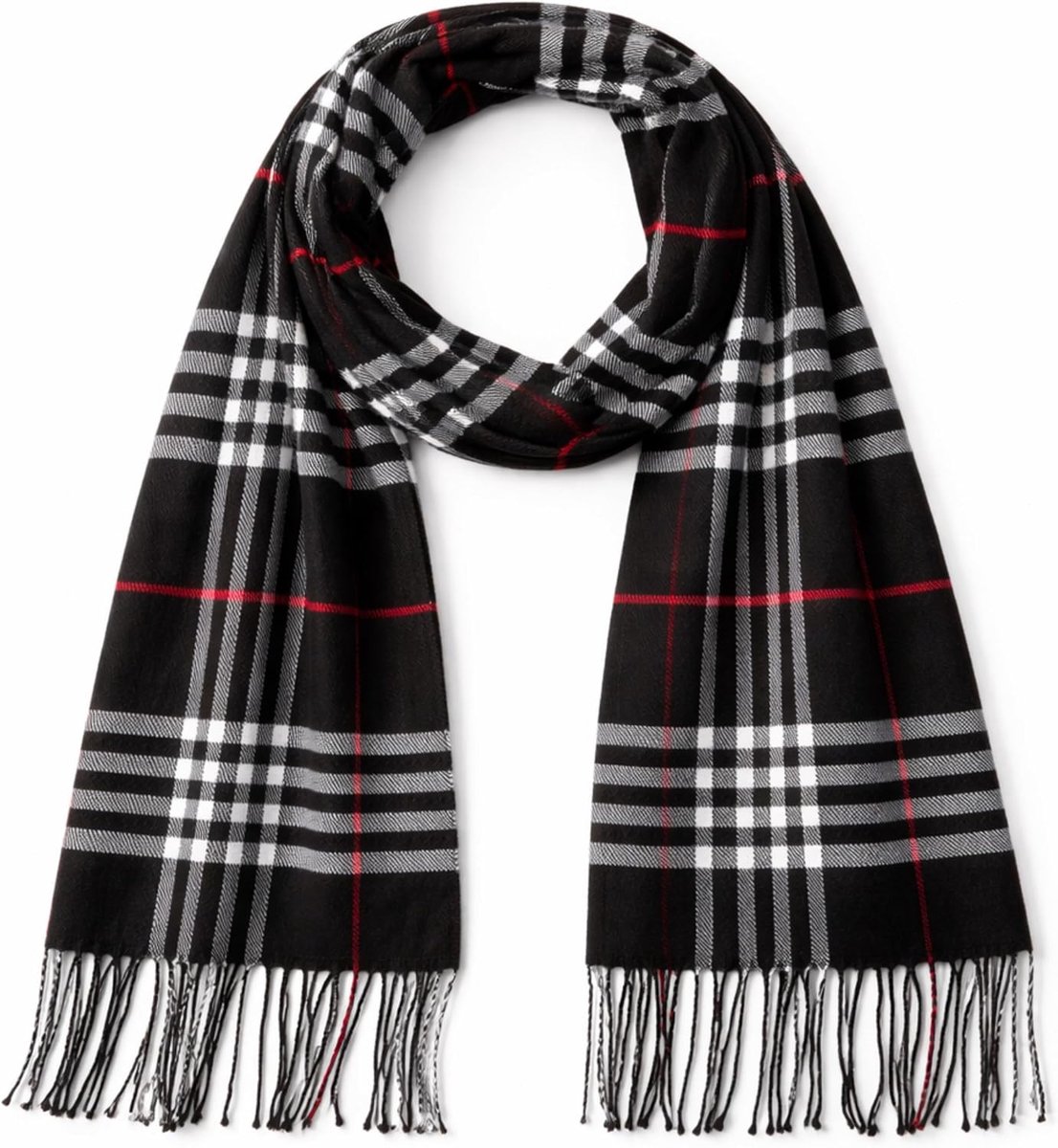 Premium geruite sjaal voor dames en heren, voelt aan als kasjmier, zachte franjes, wintersjaal, 180 x 32 cm, klassieke tartan sjaal, elegante uniseks sjaal