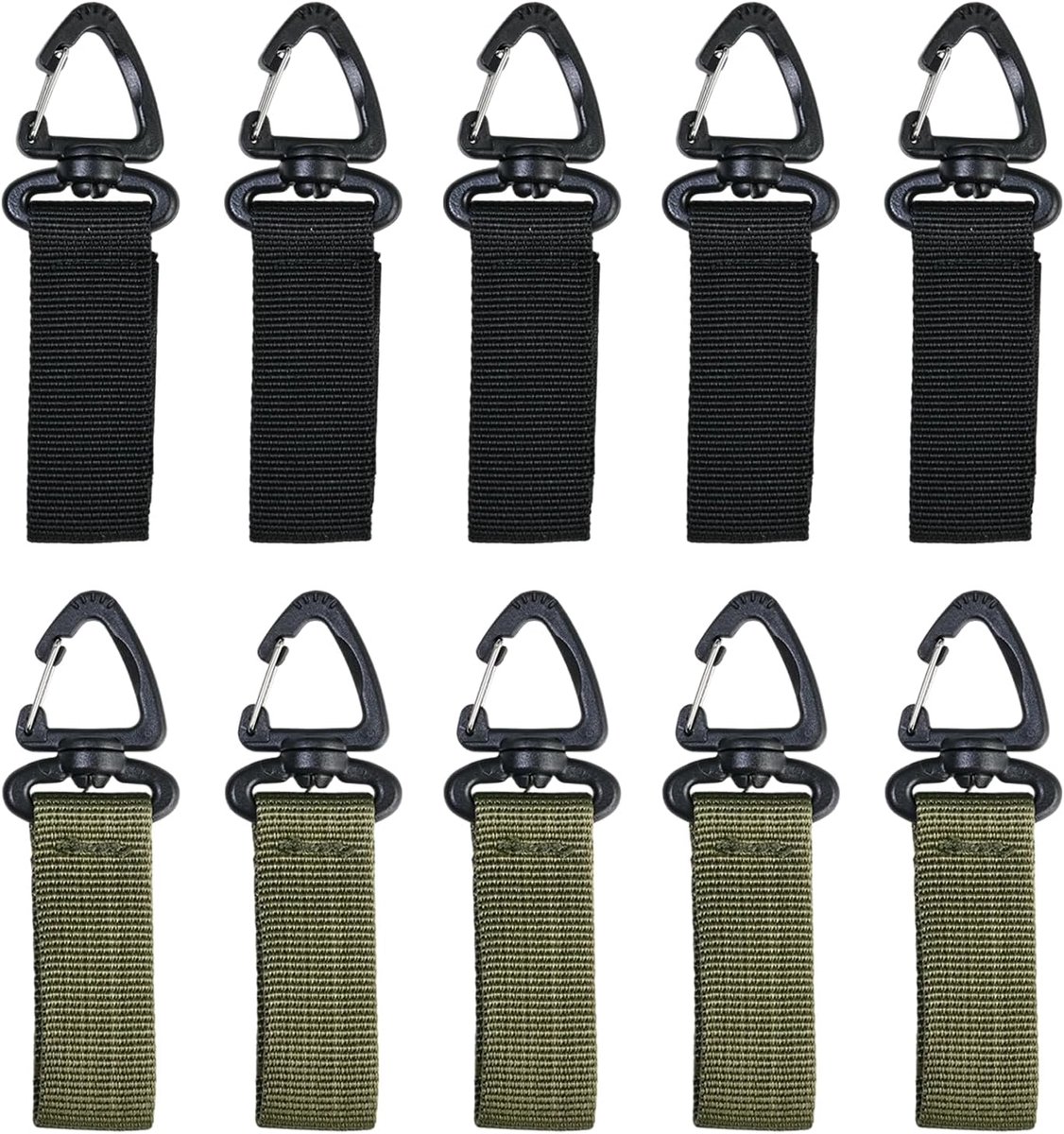 haken, draaibaar, 360 graden, eenpunt-D-clip, nylon, voor rugzak en riem, 10 stuks, draagkracht 10 kg, wandelen, bergbeklimmen, camping, organizer, sleutels