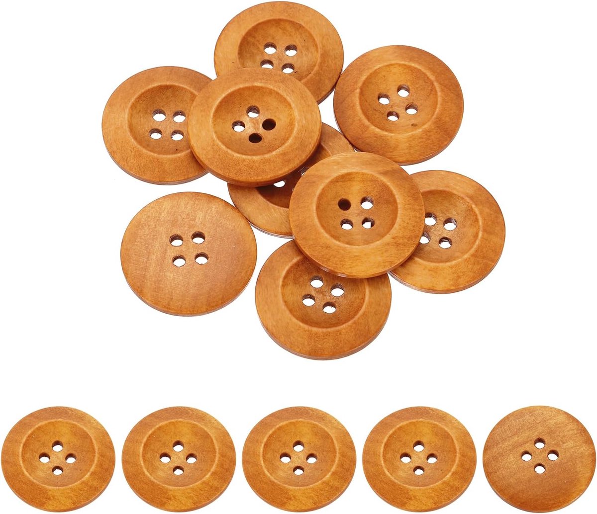 Knopen, 30 mm (1 3/16") 4-gaats ronde houten naaiknopen handwerk voor naaien, doe-het-zelf handwerk, kleding, lichtbruin