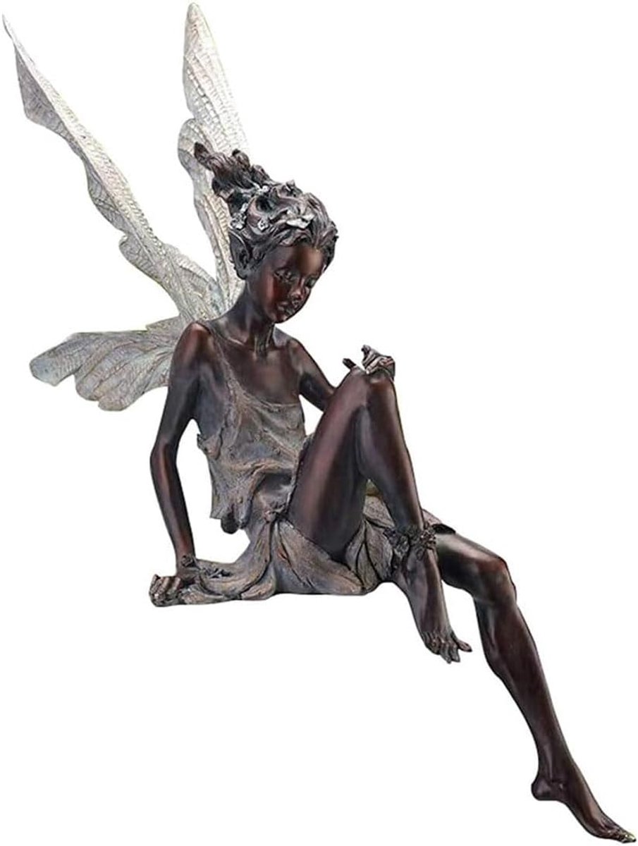 Garden Ornamenten Buiten, Bloem Fairy Standbeeld Decoratie, Charmant Buiten Sprookje Engel Sculptuur Ambacht Landschapsarchitectuur Tuin Patio Tuin Sculpturen & Standbeelden (Bruin)