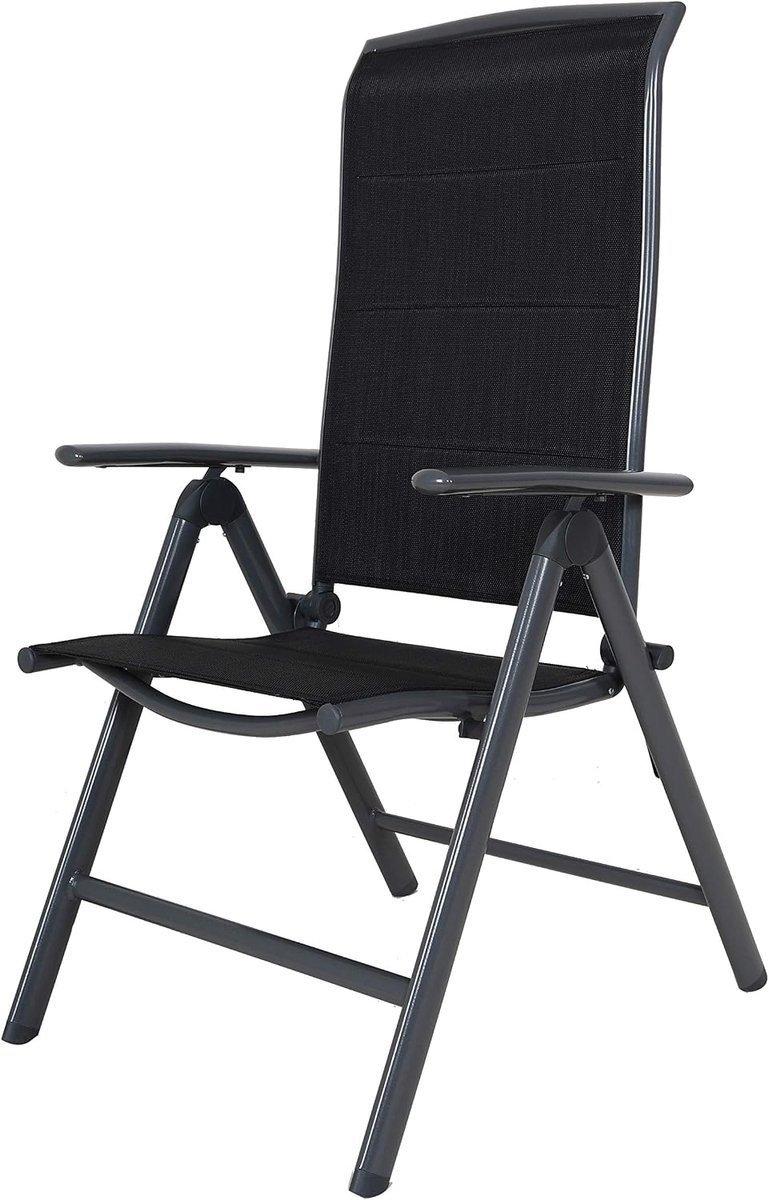 Gestoffeerde opvouwbare stoel met hoge rugleuning, grijs/zwart, aluminium