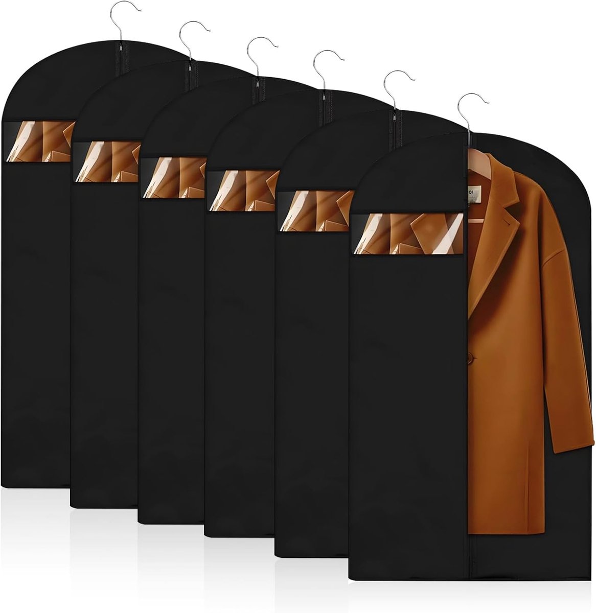 6 stuks kledingzakken, 100 x 60 cm, stofdicht, kledingzakken met ritssluiting, ademend pak, transporttas, reistas voor jassen en jurk, opslag, kledinghoes (zwart)