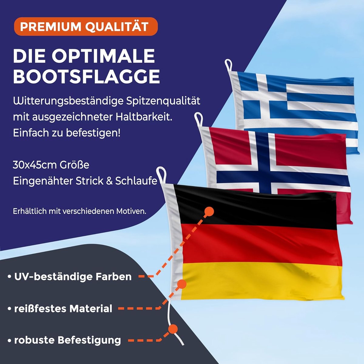 Bootvlag regenboog 45 x 30 cm liggend formaat - 115g/m² doekgewicht - bedrukt, robuust met touw & lus, bootaccessoires motorboot