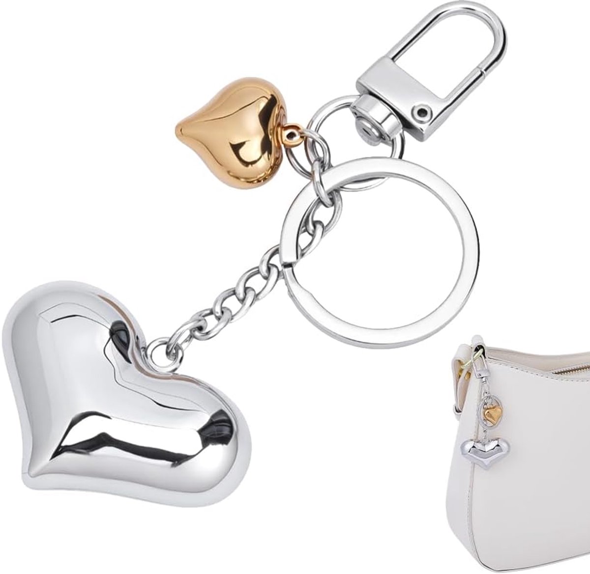 Platina Messing Hartvormige Sleutelhanger Hangende Ornamenten voor Handtas Portemonnee