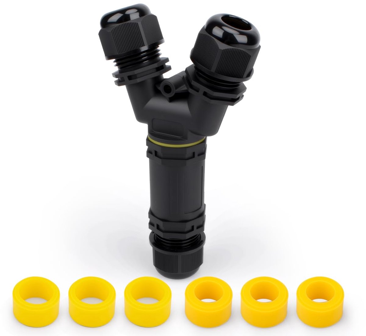 1 stuks Y Type Waterdichte Outdoor Kabel Connector, M25 Schroef Crimping, 2 Polen voor 5 tot 8mm Kabel, met 6 stuks Draadklem Rubberen Stekker