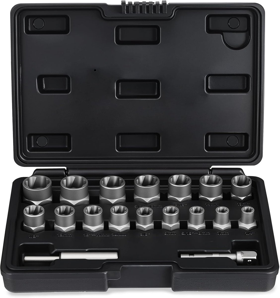 Schroevendraaierset, 18-delige set voor afgeronde schroeven, slagmoer- en moertrekkerset, 3/8 inch aandrijfschroevenverwijderaarset, voor het verwijderen van overgedraaide beschadigde