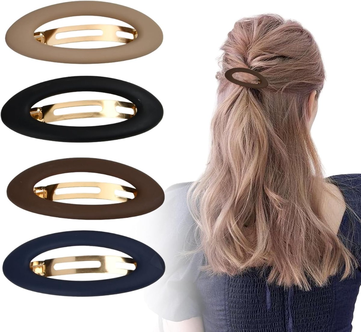 4 stuks matte ellipse haarspelden, Franse haarspelden voor vrouwen, grote haarspelden, automatische veerhaarspelden, elegante haarspelden voor meisjes en vrouwen