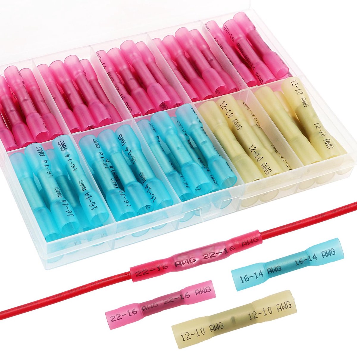 70 Stuks Waterdichte Butt Connector Set, Krimpkous Connector, Kabel Connector, 26-10 AWG
