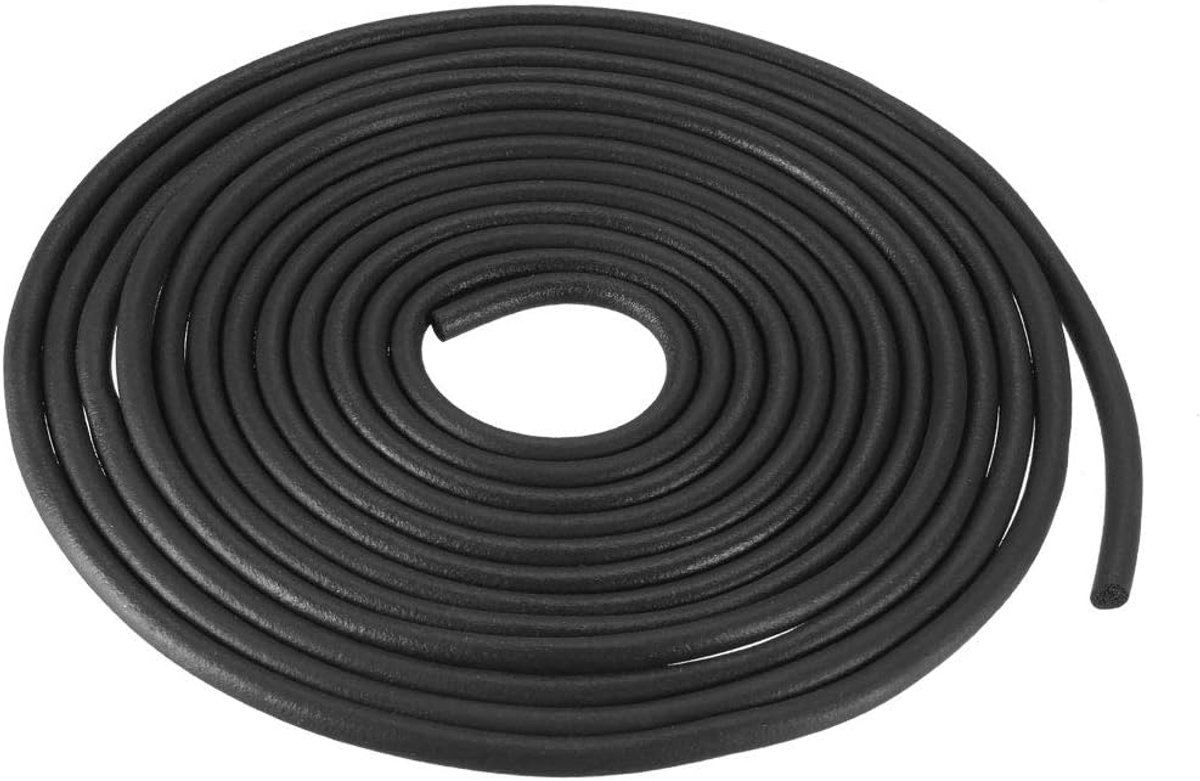 sourcing map Rubberen afdichtstrip schuim 4 mm diameter. 5 meter lang zwart