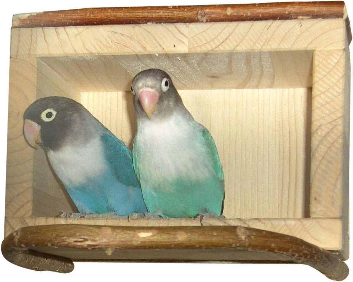 Grasparkiet vogelhuis met aanvliegstang van natuurlijk hout, een beschermhuis in de vogelkooi of volière is extreem ontspannend voor vogels, geliefd als slaapplaats van agaporniden