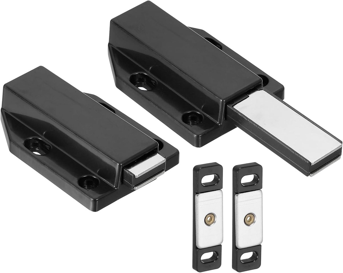 Magnetische snapgrendels voor deuren, 7,6 x 4,6 cm, voor het openen van deuren, verborgen ladegreep voor kast, kunststof, zwart, 76 x 46 mm, 2 stuks