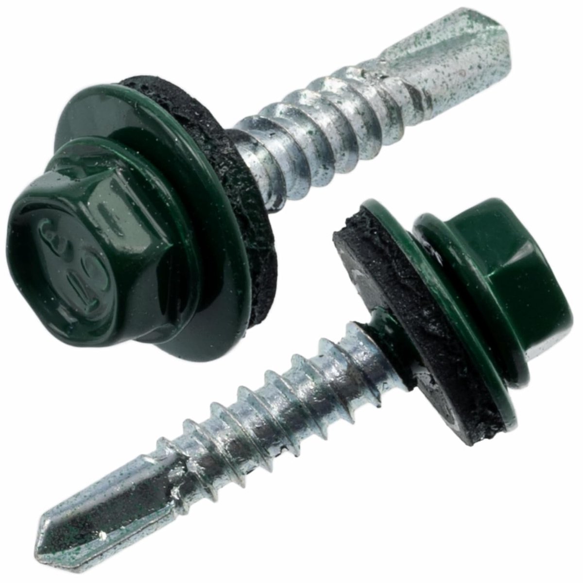 Zelfborende schroeven Ø4,8x25 mm + EPDM afdichtring - RAL 6005 - kopuitsparing 8 mm zeshoekig - in koolstofstaal