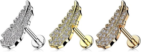 1 kraakbeen oorsteker, veer, zilver, goud, roségoud, pavé, zirkonia, heldere piercing-s chirurgisch staal, schroefsluiting, staaf, 6/8 mm lang, 8 mm, Roestvrij staal — afbeelding 5