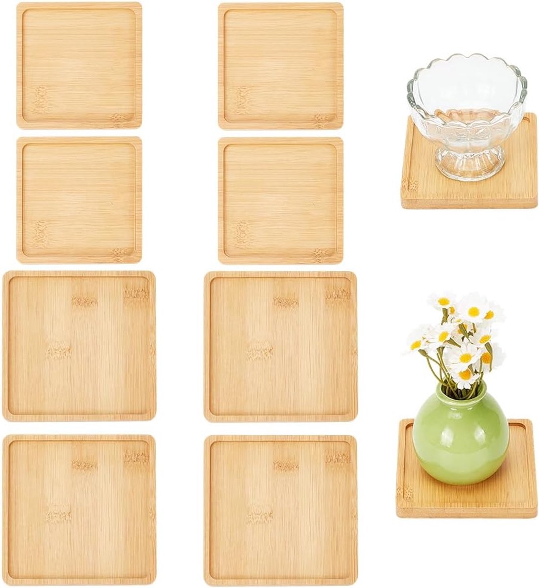 10 stuks vierkant bamboe dienblad, 9,9 x 3,9 / 4,7 x 4,7 inch houten plantenafvoerbak badkamer dienblad bamboe plantenschotel voor binnen buitenplanten bloem succulente cactus plantenbakken