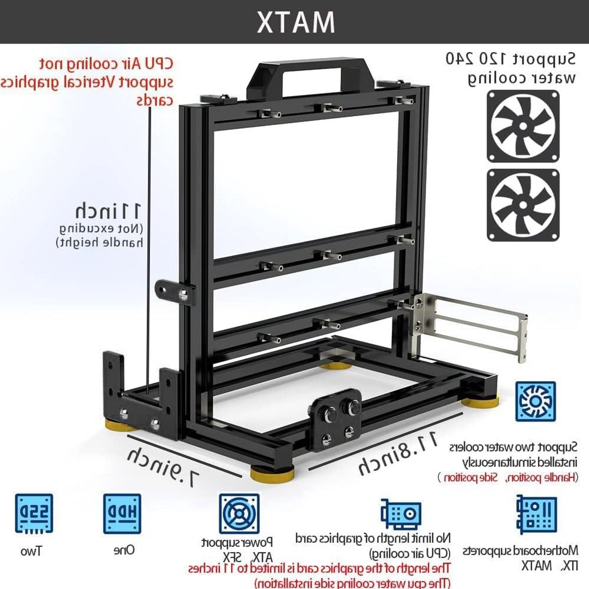 Computer Test Bank - Open Frame Case - PC Assemblage - Aluminiumlegering - MATX - Zwart