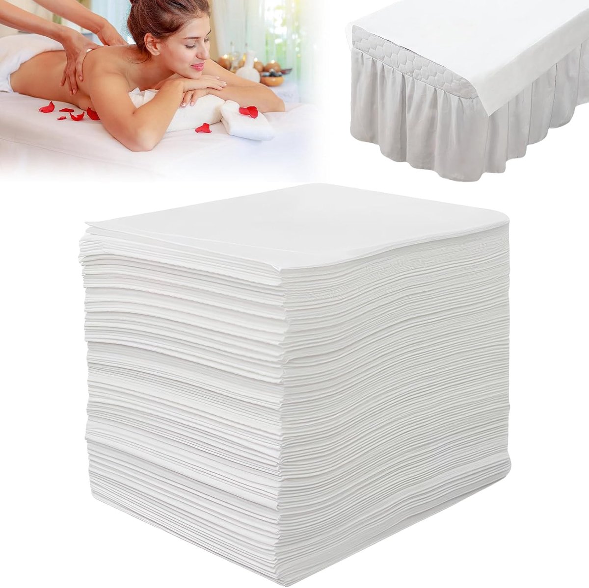 Bedlaken, Overtrek voor Massagebedden, Wegwerp Massagetafel Bedlaken Gemaakt van Niet-geweven Stof, voor Massagetafels, Spa, Tattoo, Salon - 80 x 180 cm, Wit, Pakket van 100