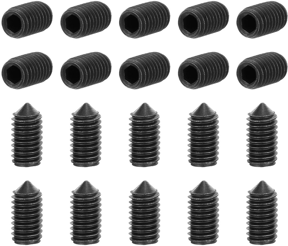 40 stuks set schroeven M3 x 6 mm koolstofstaal conuspunt binnenzeskant stelschroeven voor machines, huisreparaties en bevestigingselementen, zwart