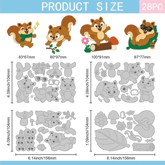 Leuke Eekhoorn Snijmallen voor Kaarten Maken Herfst Eekhoorn Metalen Die Cuts Herfst Grappige Dieren Die Cut Dies voor DIY Kaarten Scrapbooking Fotoalbum Ambachten Decor — afbeelding 2