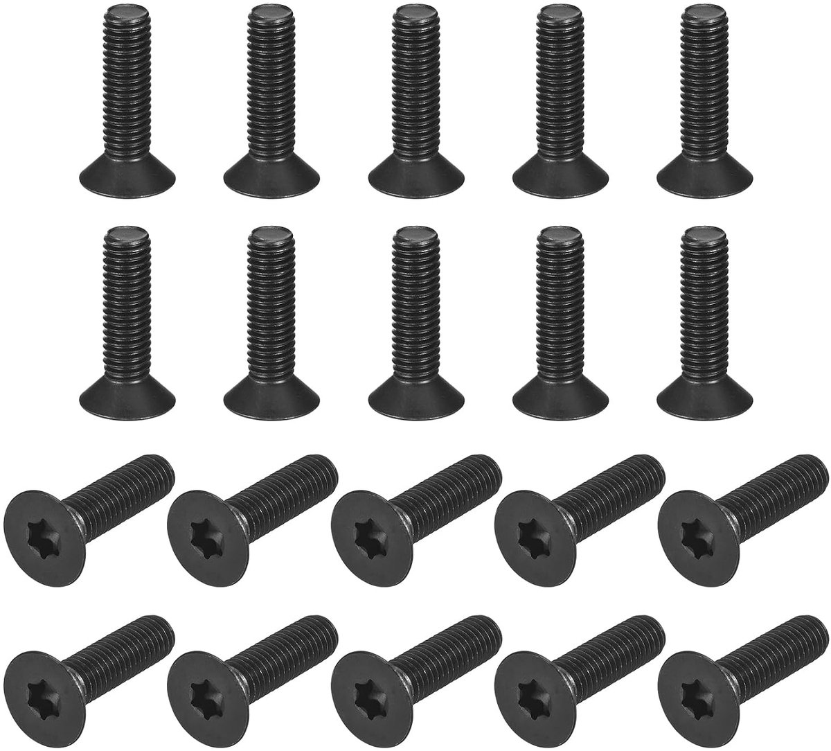 Machineschroeven met platte kop, torx-diefstalbeveiliging, M8 - 1,25 x 30 mm, 20 stuks, graad 10,9, staal, legering, verzonken kop, volledige schroefdraad, oxideafwerking, zwart