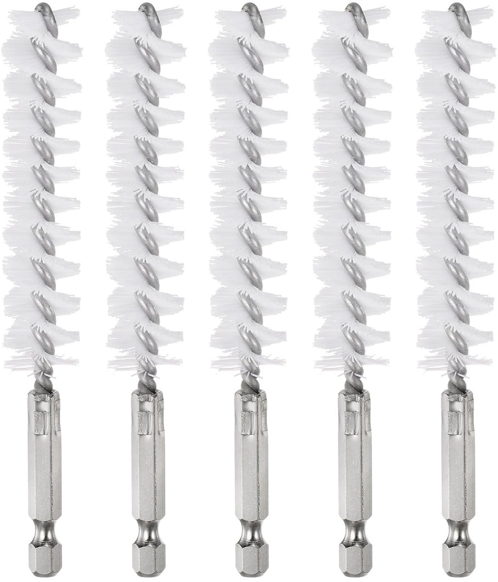 5 stuks nylon borstels, 16 mm diameter, reinigingsdraadborstel, buisreiniger met handvat, 1/4 inch zeskantige schacht voor buizen, aansluitingen, lagers