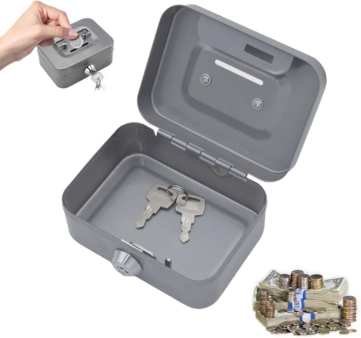 Geldcassette klein 11,5 x 8,5 cm - metalen kluisje met sleutel - veilig voor waardevolle spullen - SnelShoppen