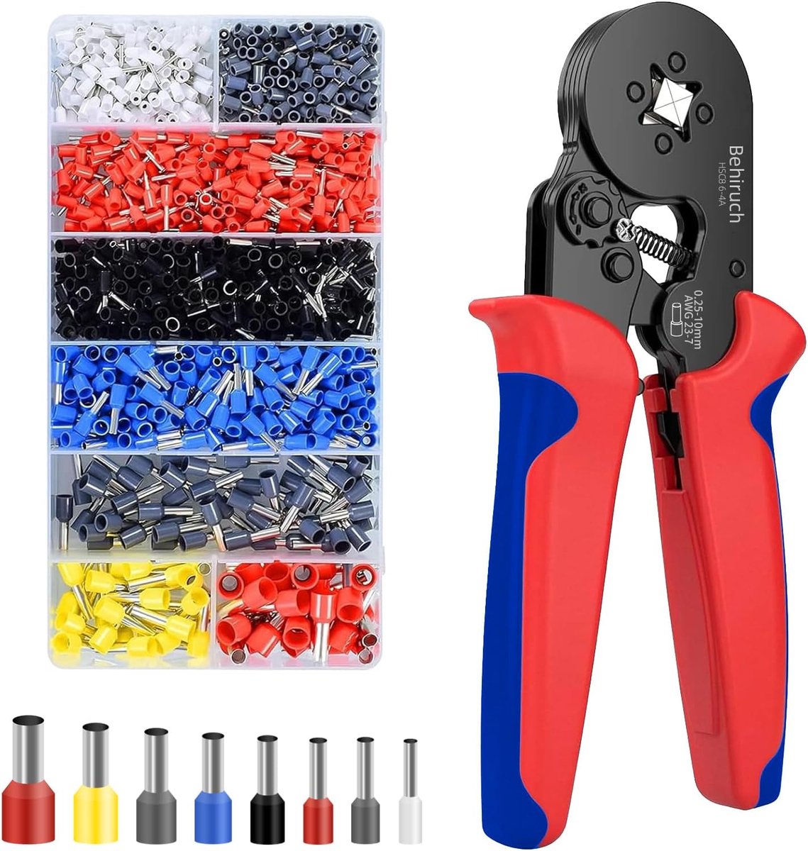Krimptang Adereindhulzen Set - Krimptang Set - Elektrotechnisch Onderhoud - Zelfinstellend Ratelmechanisme - 0.25-10 mm² - Zilver