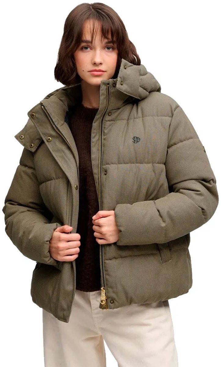 Superdry - Premium Geruite Puffer Jas met Capuchon - Dames - Gewatteerde jassen