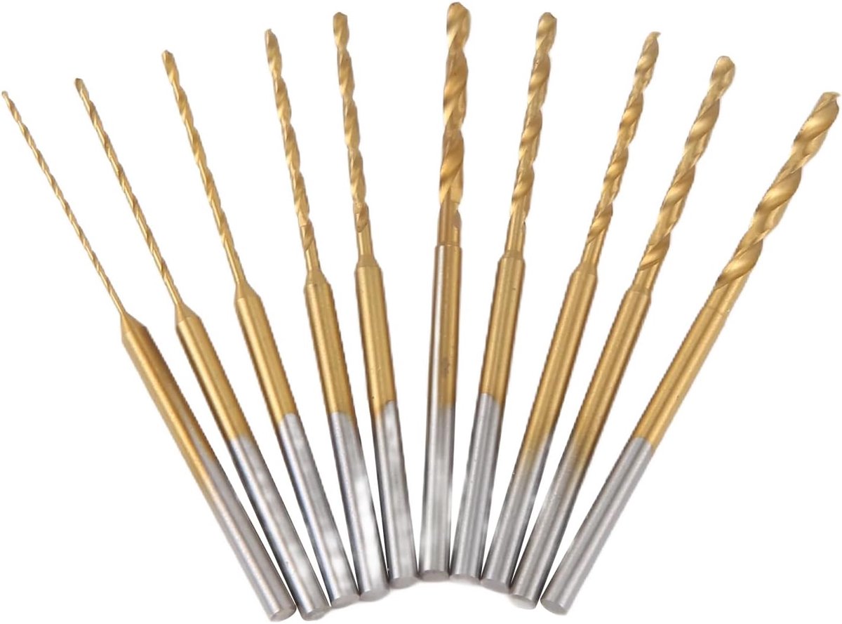 Micro Boorset - Mini Boortjes HSS - Fijn Boren - 10 Precisie Maten - 235 mm Schacht - Goud