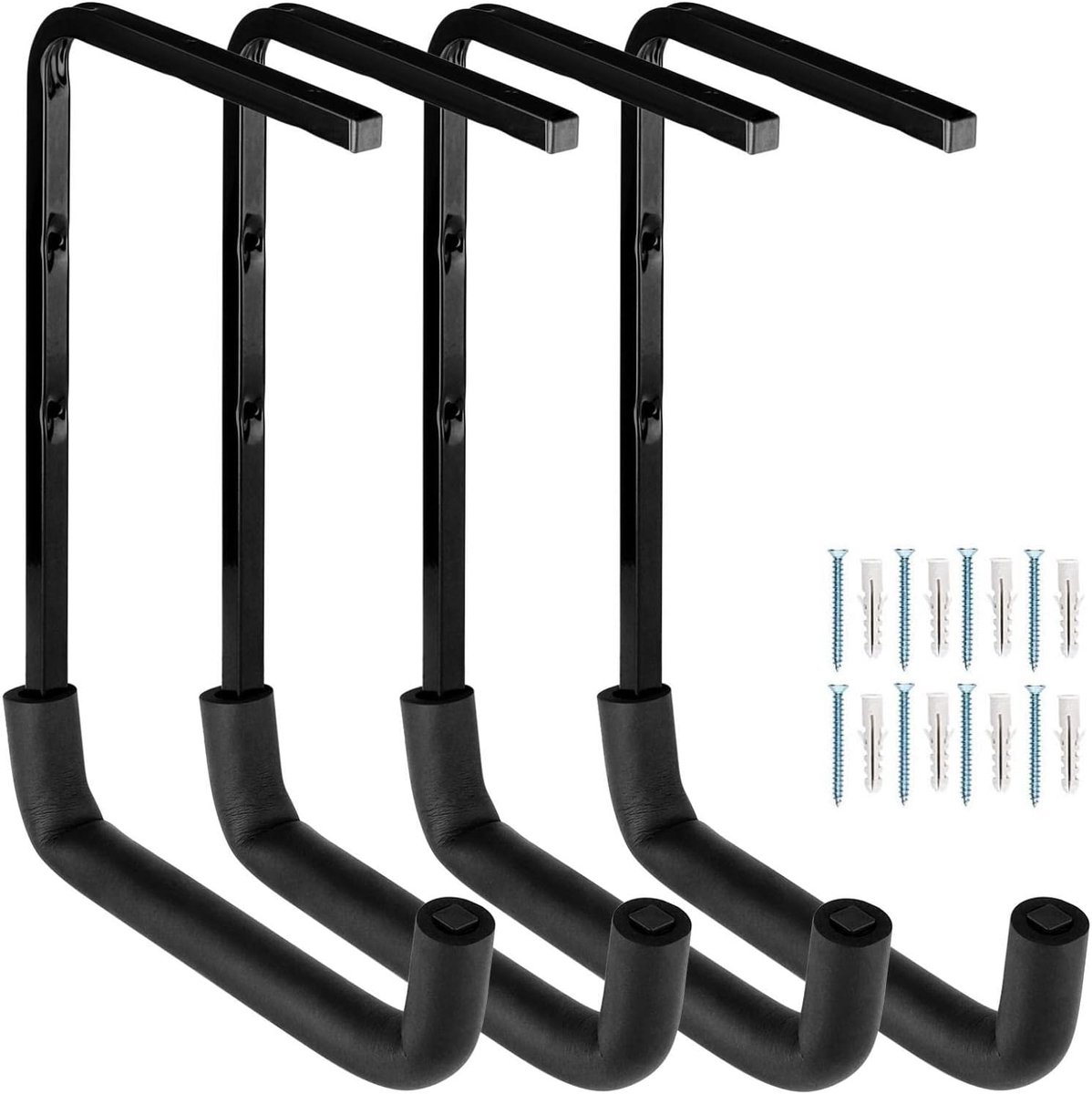 Garage opslaghaken 4-pack - Heavy duty - Wandgemonteerd - Voor ladder en fietsen - SnelShoppen