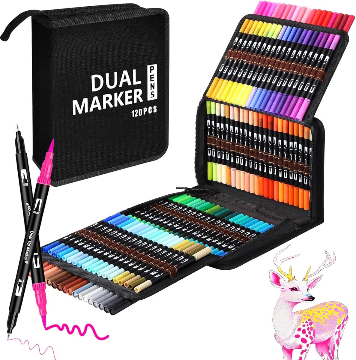 Kleurmarkers Dual Tip Brush - 120 Kleuren - Fineliners en Viltstiften - Perfect voor Creatieve Illustraties - SnelShoppen