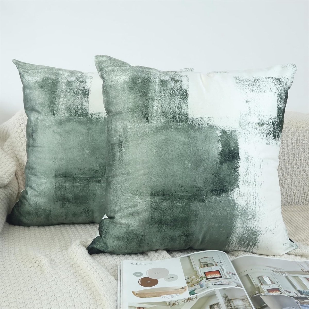 Kussenhoezen 45 x 45 - Groene Fluweel - Abstracte Kunst - Perfect voor de woonkamer - SnelShoppen