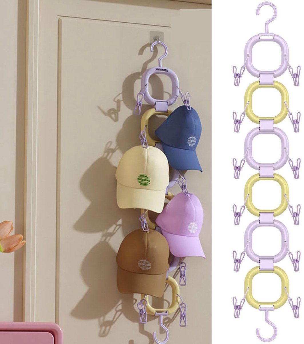 Pettenhouder - wandkast organizer voor 12 petten 6 sjaals ruimtebesparend ophanghanger voor slaapkamer kastdeur en garderobe opruimen