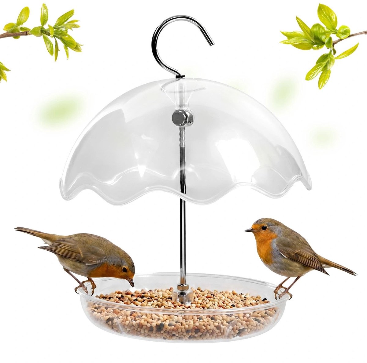 Vogelvoederbak - koepelmodel hangend 360° transparant weerbestendig navulbaar plateau geschikt voor kleine tuinvogels en siervogels