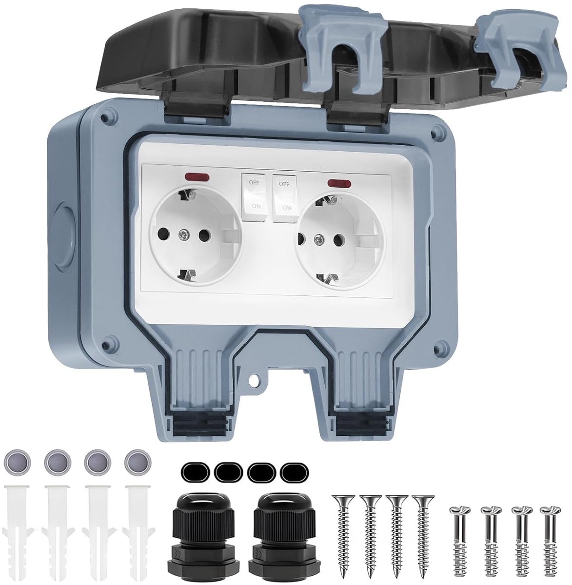 Buitenstopcontact IP66 - Waterdicht - 2-voudig met schakelaar - Ideaal voor tuin en vochtige ruimtes - SnelShoppen