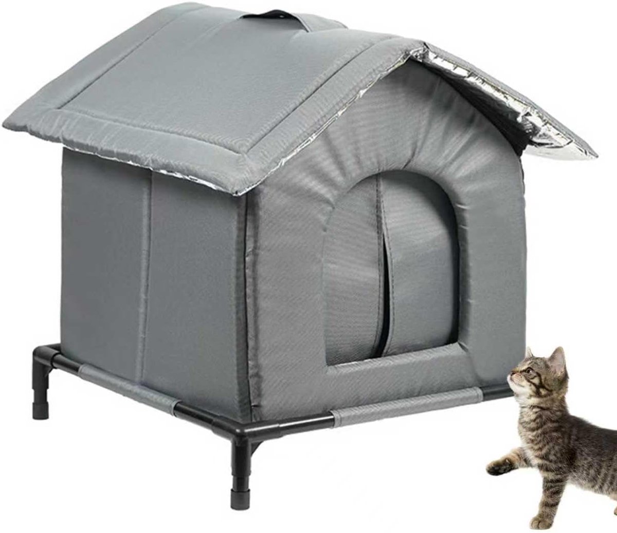Buiten Kattenhuis - Weerbestendig Onderdak - Geschikt voor Katten tot 1.5 kg - Warm Zwerfkatten- en Hondenschuilplaats - Met Verwijderbaar Kussen - Groot Ingangsgat - Tuinaccessoire - All Season Bescherming - 33×33×33 cm