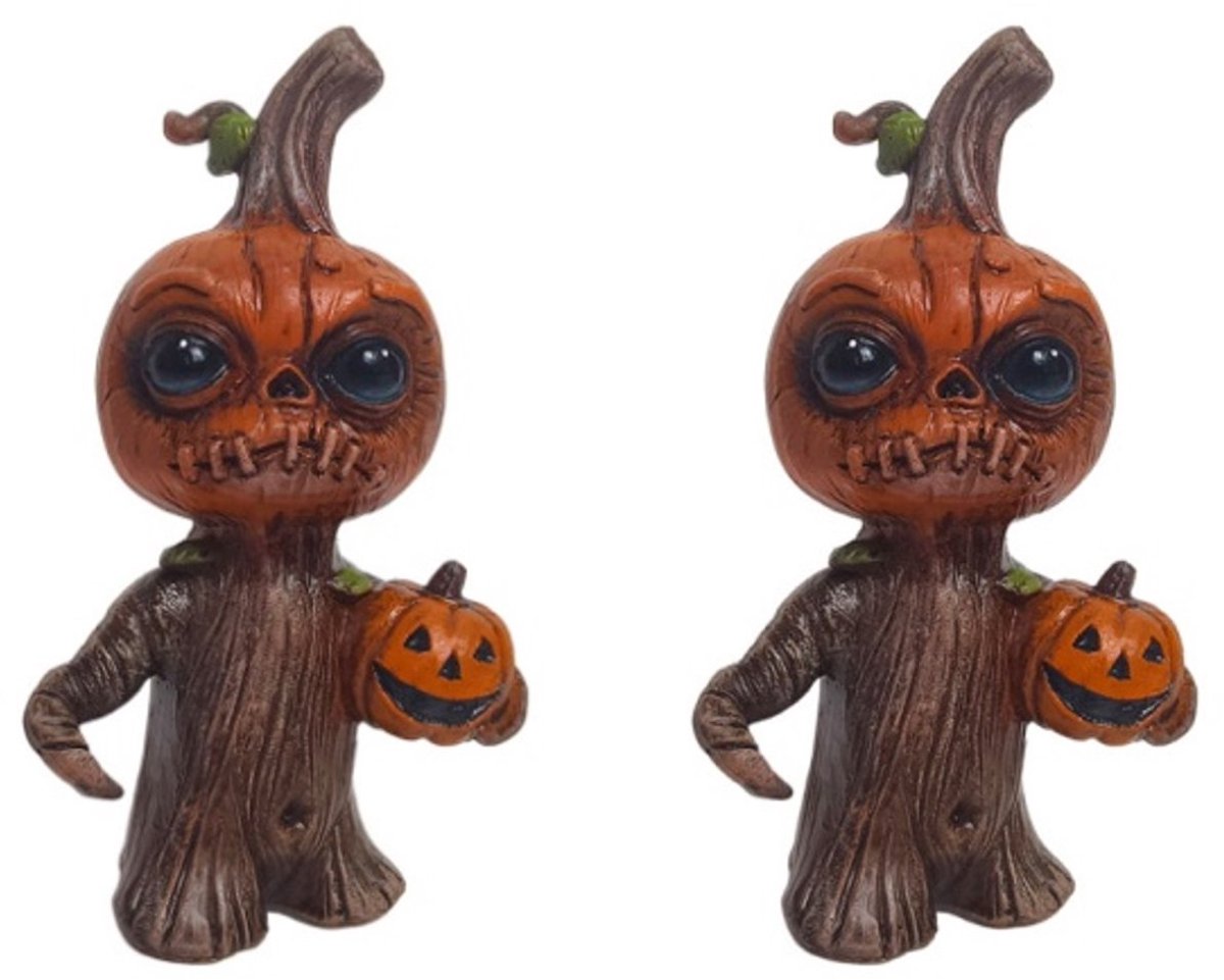 2er Set Halloween Kürbiswichtel Figuren – Resin Tischdeko – Lustige Halloween Dekoration für Garten, Terrasse und Zuhause
