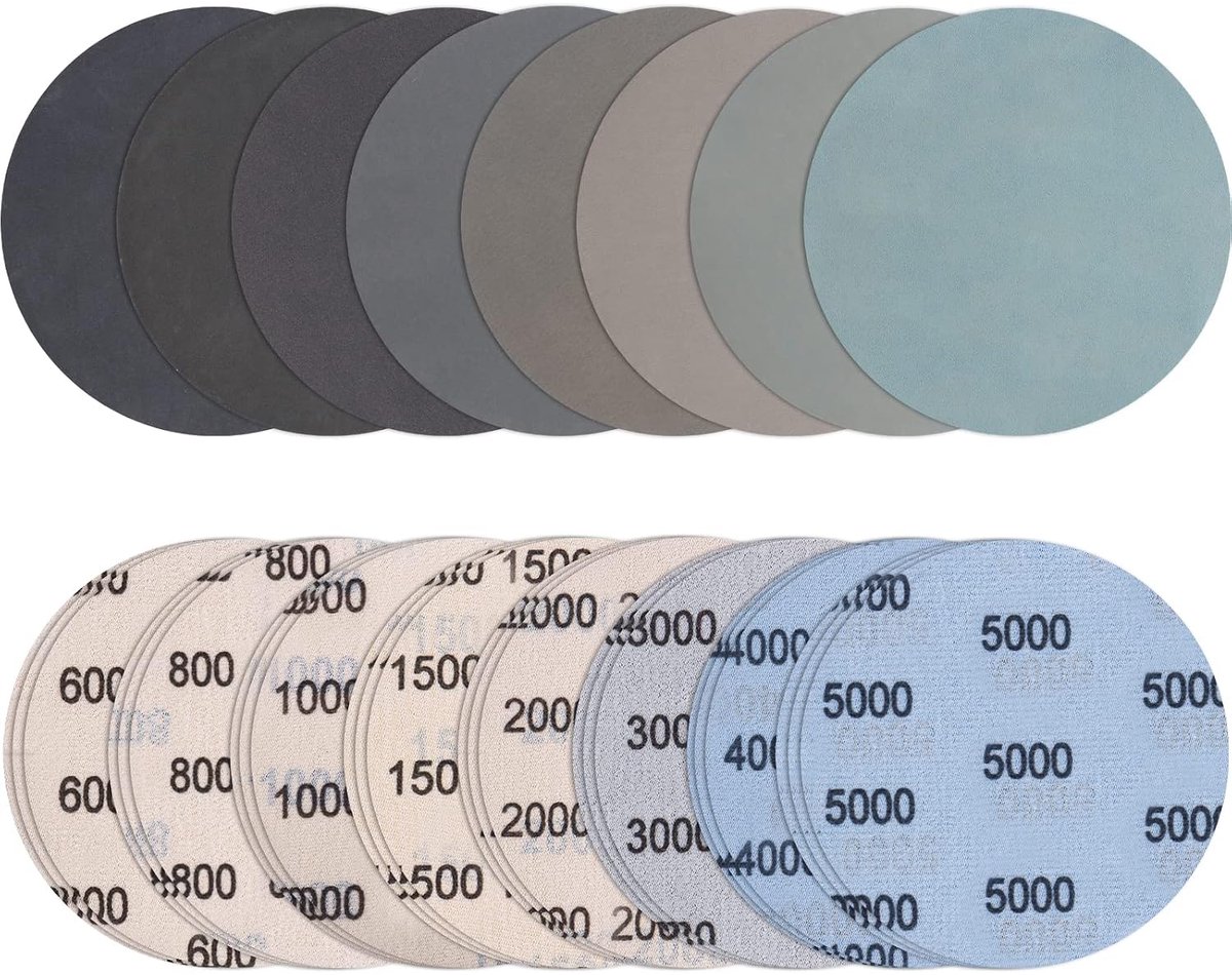 Schuurpapier set 125 mm - 24 ronde schuurpads - 600 tot 5000 korrel - voor nat en droog schuren - SnelShoppen