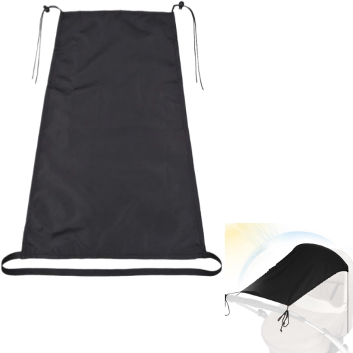 Zonnescherm voor kinderwagen - Geschikt voor kinderwagens met reiswieg - Bescherming tegen de zon - Verduisterend - Universeel accessoire - 67*30 cm - Zwart