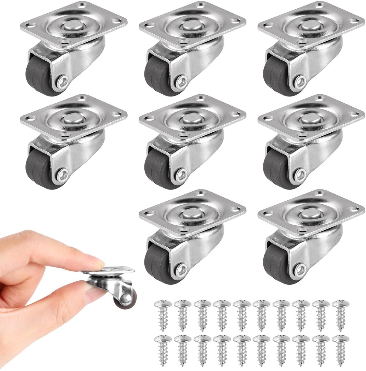 Transportwielen set van 8 - 12 mm rubberen en stalen kogellagers - 360 graden draaibaar - ideaal voor meubels - SnelShoppen