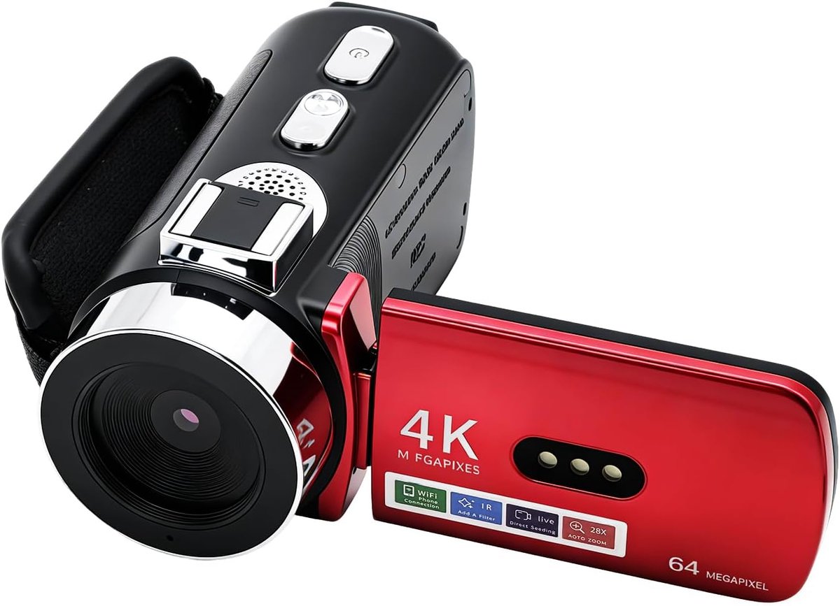 Videocamera 4K 64MP - Vloggingcamera met wifi - IR-nachtzicht en 28x zoom - Haarscherpe opnames, SnelShoppen