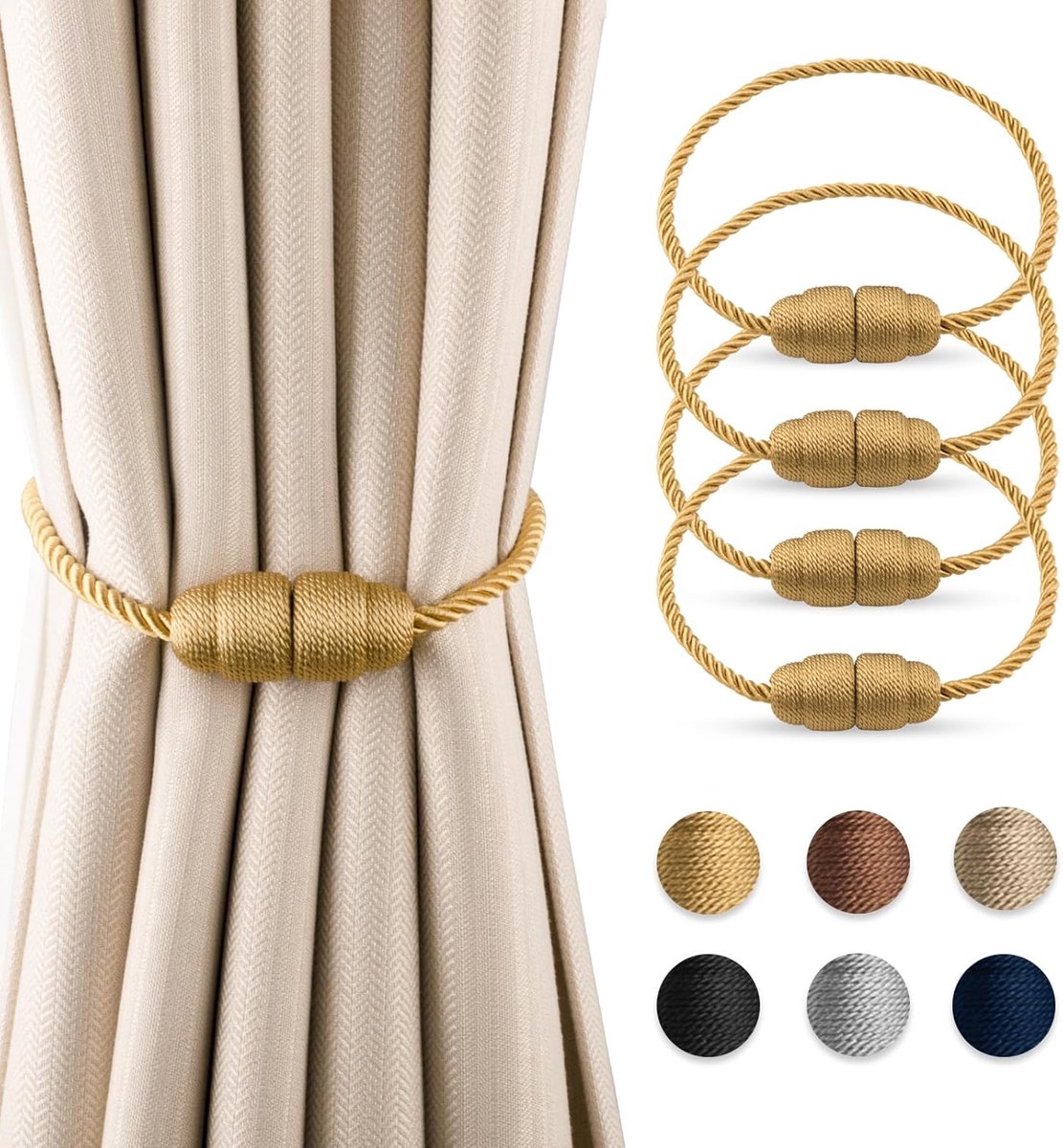 Magnetische Gordijnhouders 4 Stuks - Gouden Gebreide Gordijnsteun - Eenvoudig en Elegant - SnelShoppen