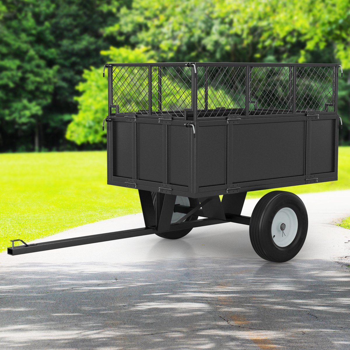 Danky - Kipper Aanhangwagen 480L - Opklapbare Gaashekken - Geschikt voor ATV Tractor Tuin en Boerderij Vuurhout Vervoer - 105x77x61cm
